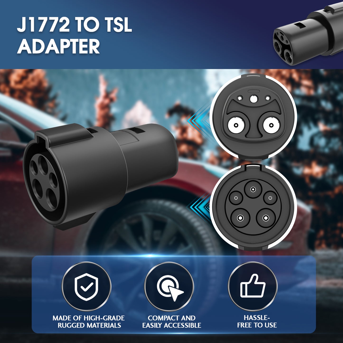 J1772 Charging Adapter for Tesla Model 3 Y S X [Safety Certified] 80A/240 VAC, Optimal Fit, Easy Setup (SAE J1772 EV Adapter for Tesla Cars ONLY)