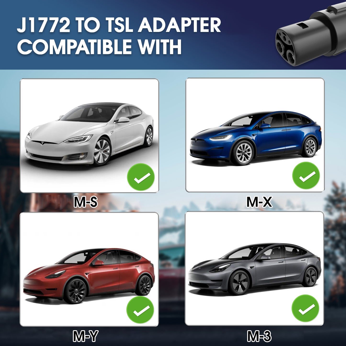 J1772 Charging Adapter for Tesla Model 3 Y S X [Safety Certified] 80A/240 VAC, Optimal Fit, Easy Setup (SAE J1772 EV Adapter for Tesla Cars ONLY)